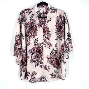 Andree by Unit Womens Floral Short Sleeve Top Blouse Brown Cream Size Medium NWT